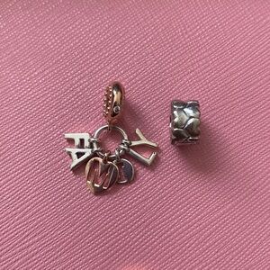 Pandora Silver & Rose gold FAMILY charm (With free clip)